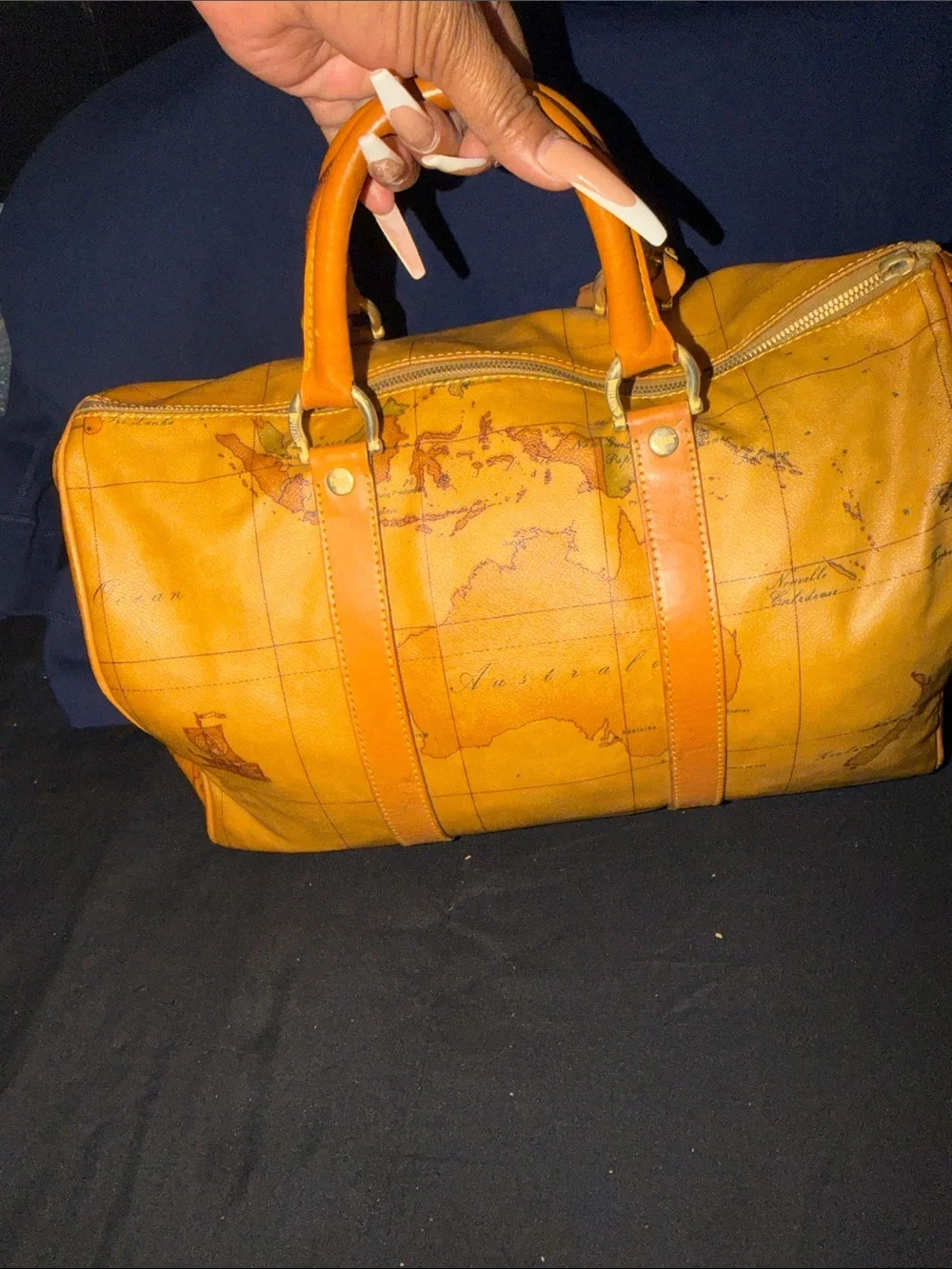 Alviero Martini Map-Print Medium Geo Duffel Bag-Tan &Brown-READ FOR CALL OUTS⬇️